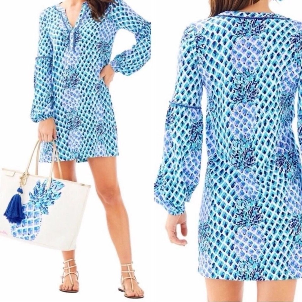Lilly Pulitzer Joy Dress Resort White Toe In Blue Pineapple NWT Small 28836 - Picture 2 of 6